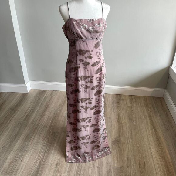 Vintage Y2K Pink and Grey Velvet Applique Formal Dress Pastel Prom Fairy Pixie - Picture 1 of 8